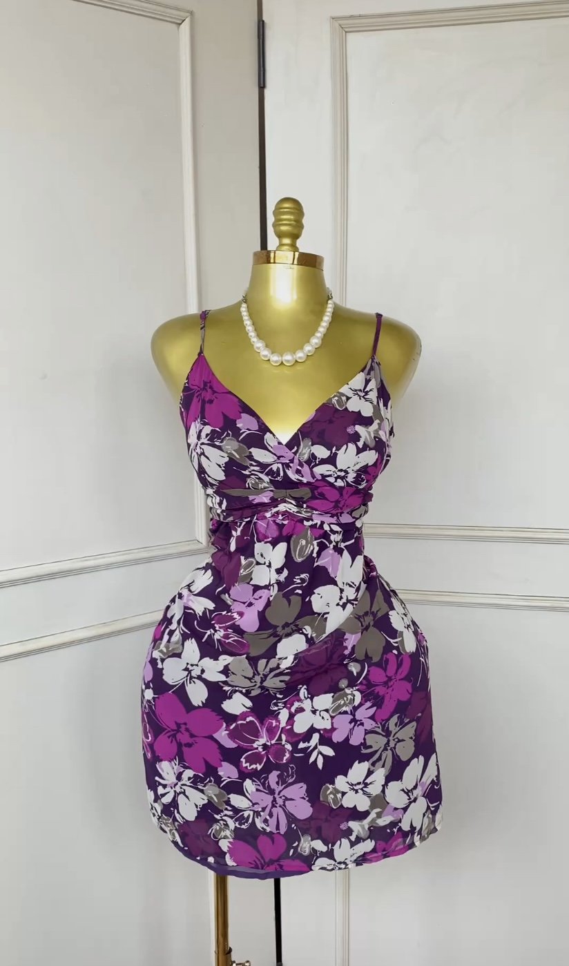 Purple&white floral dress B455 (40D)