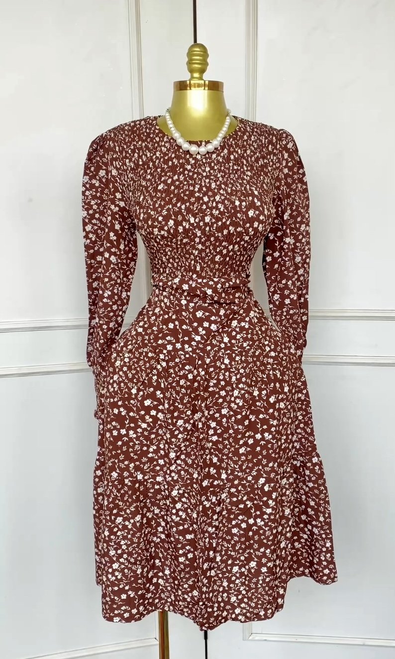 Brown tiered floral dress 424 (40D)
