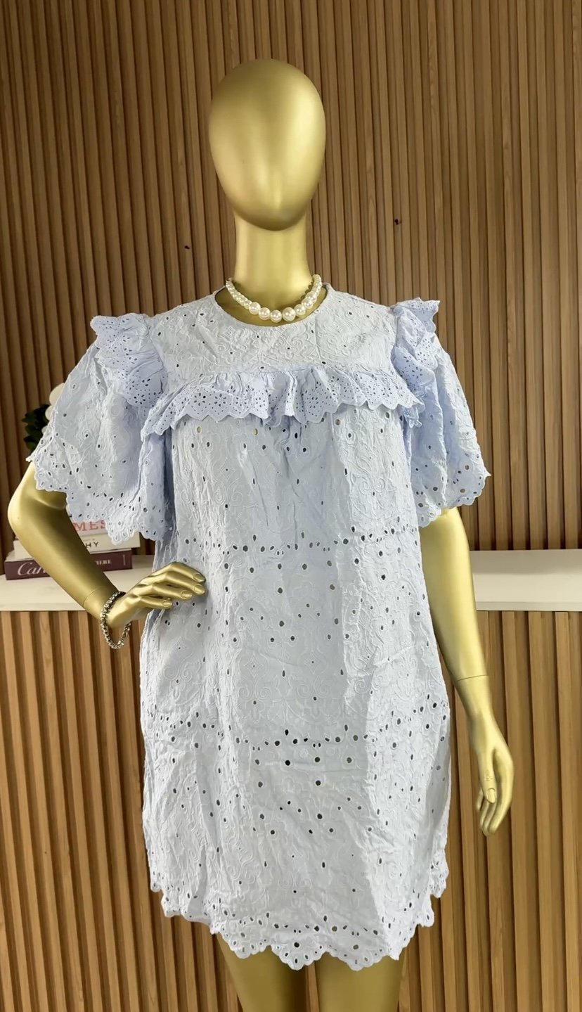 Blue puff sleeve dress B372 (40D)