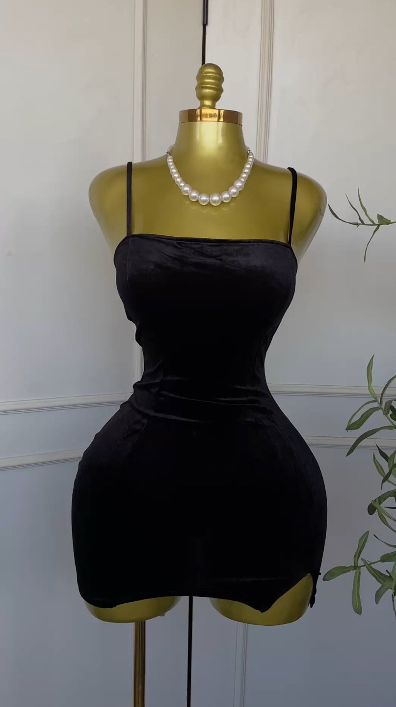 Black velvet bodycon mini dress 538 (40D)