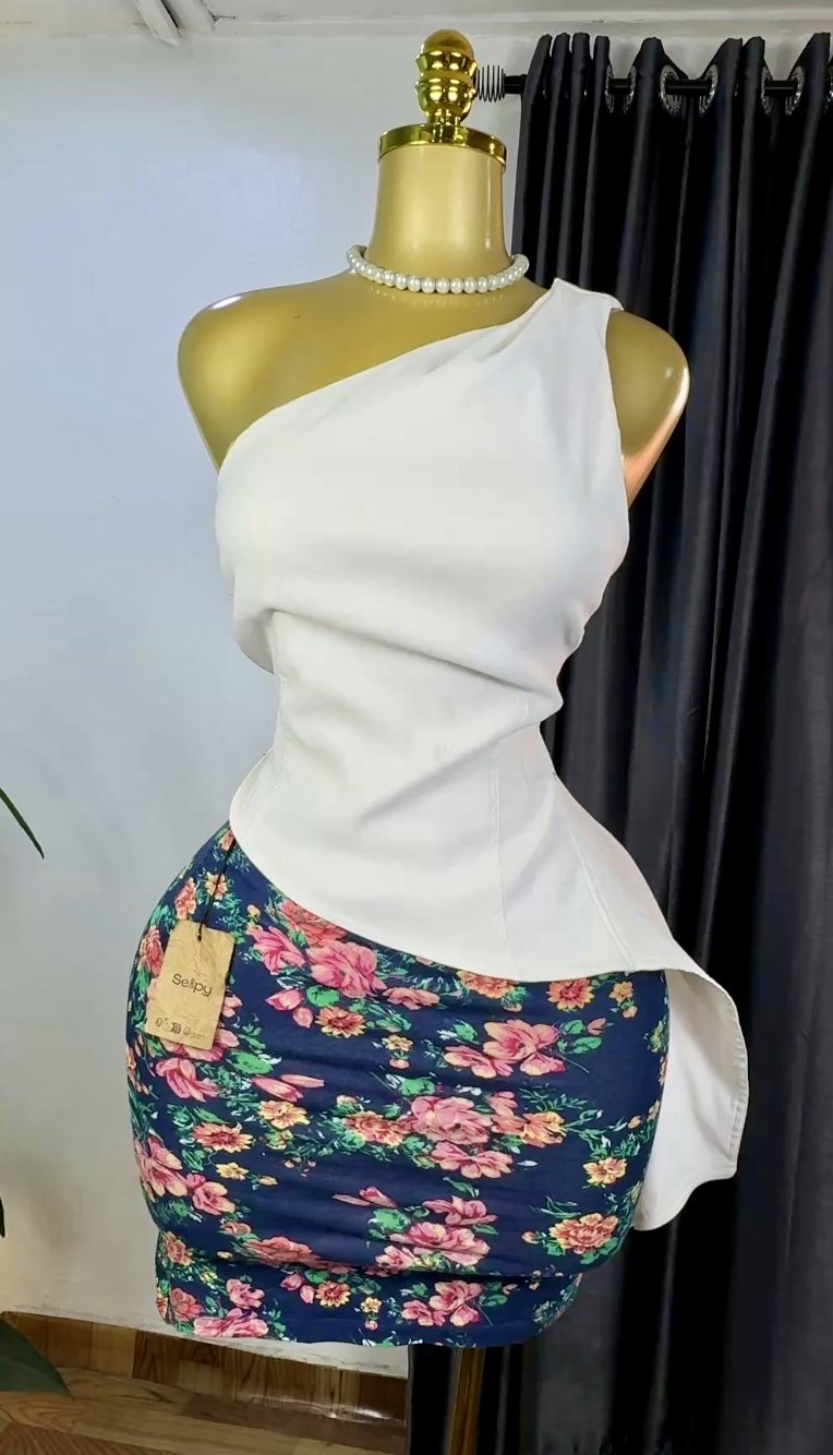 Fitted floral skirt(blue&pink) 336
