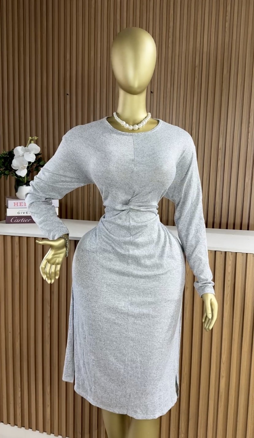 Grey ribbed maxi sleeved dress 773 (40D)