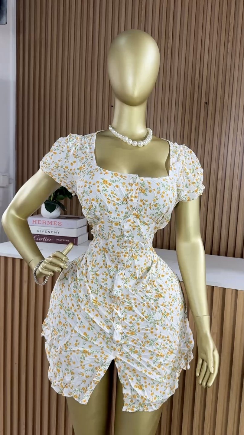 White&yellow floral dress B221 (40D)