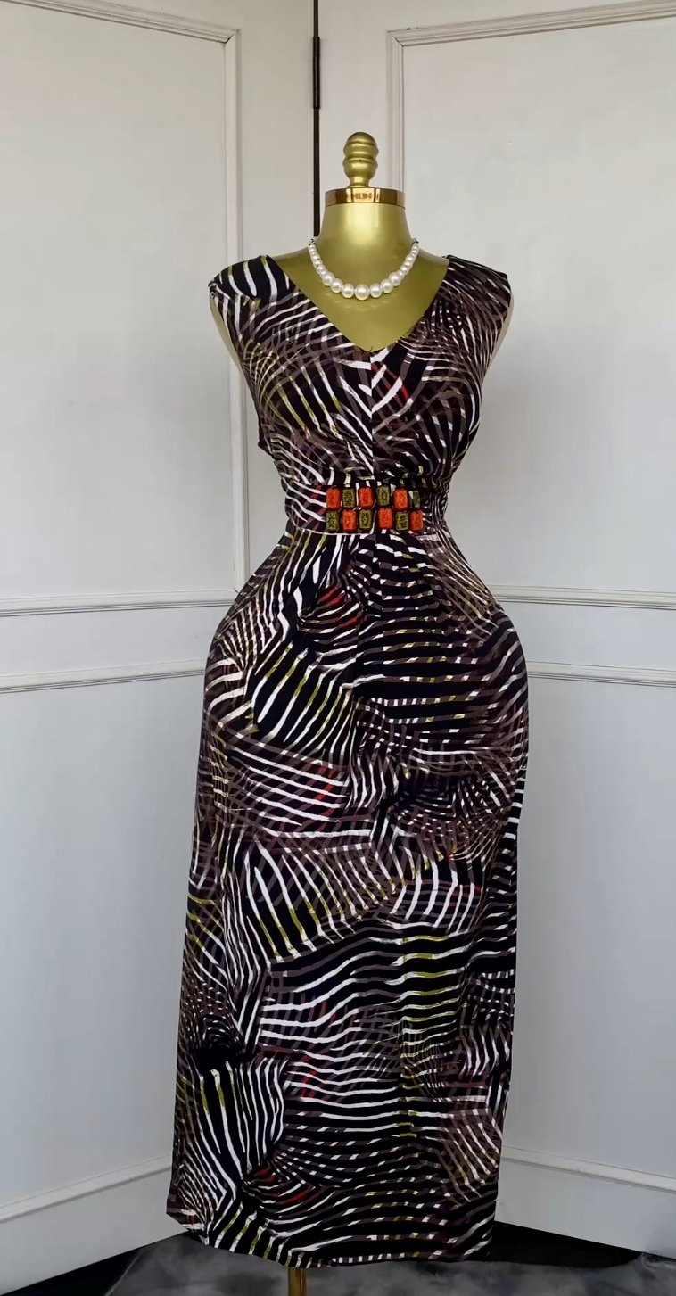 Long zebra print boho dress 559 (40D)