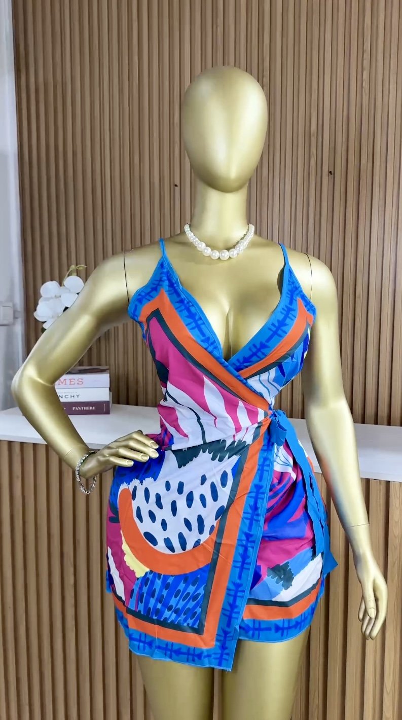 SHEIN Tropical Print wrap dress SH62 (40D)